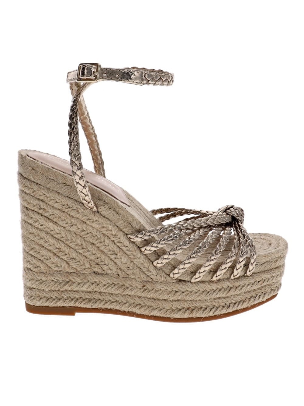 Loeffler Randall Pamela Mignon Knotted Metallic Leather Wedge Sandals 9.5 NIB - Picture 3 of 16